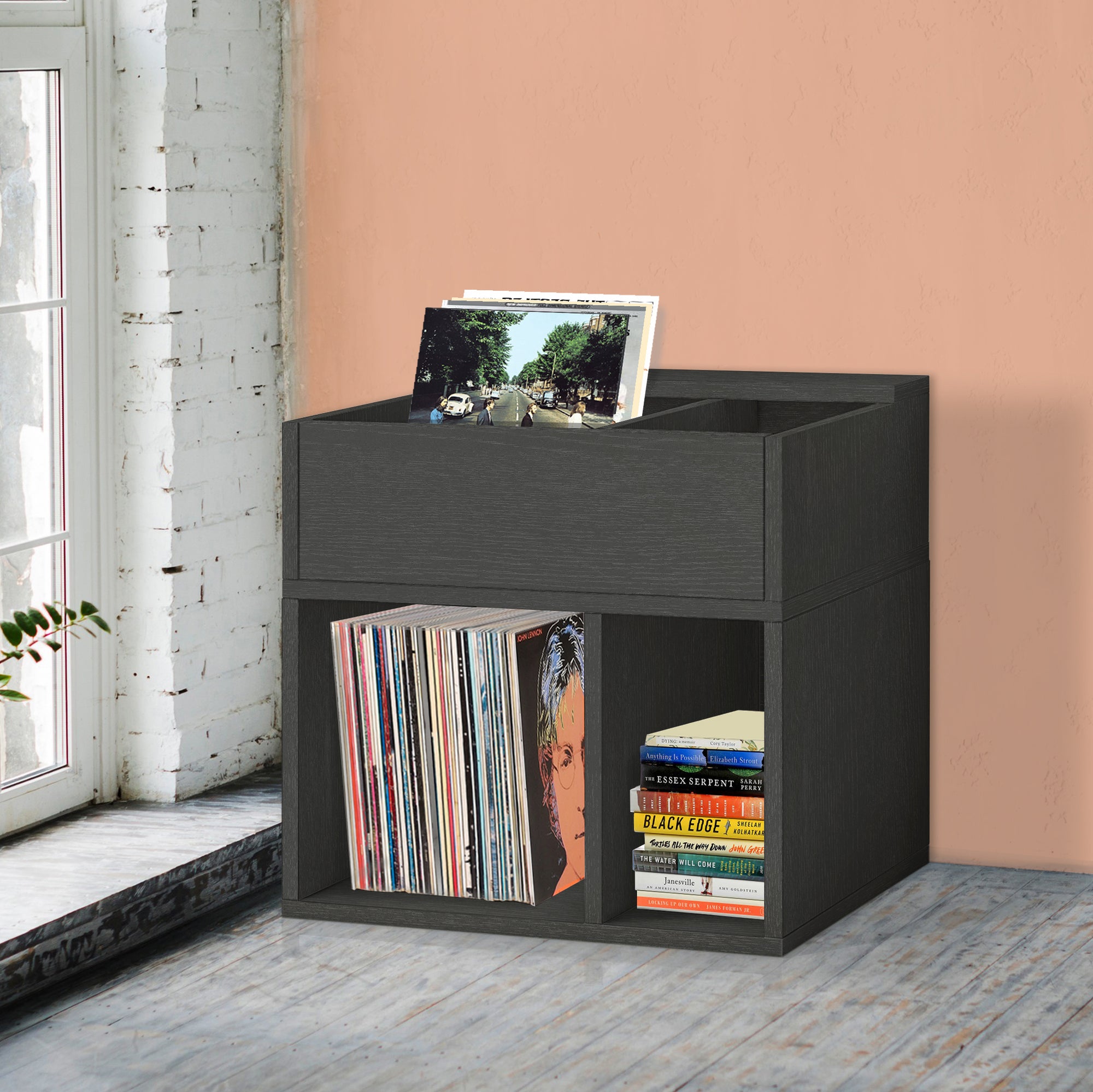 Charcoal Black Vinyl Record Album Storage Cube and Stackable Shelf
